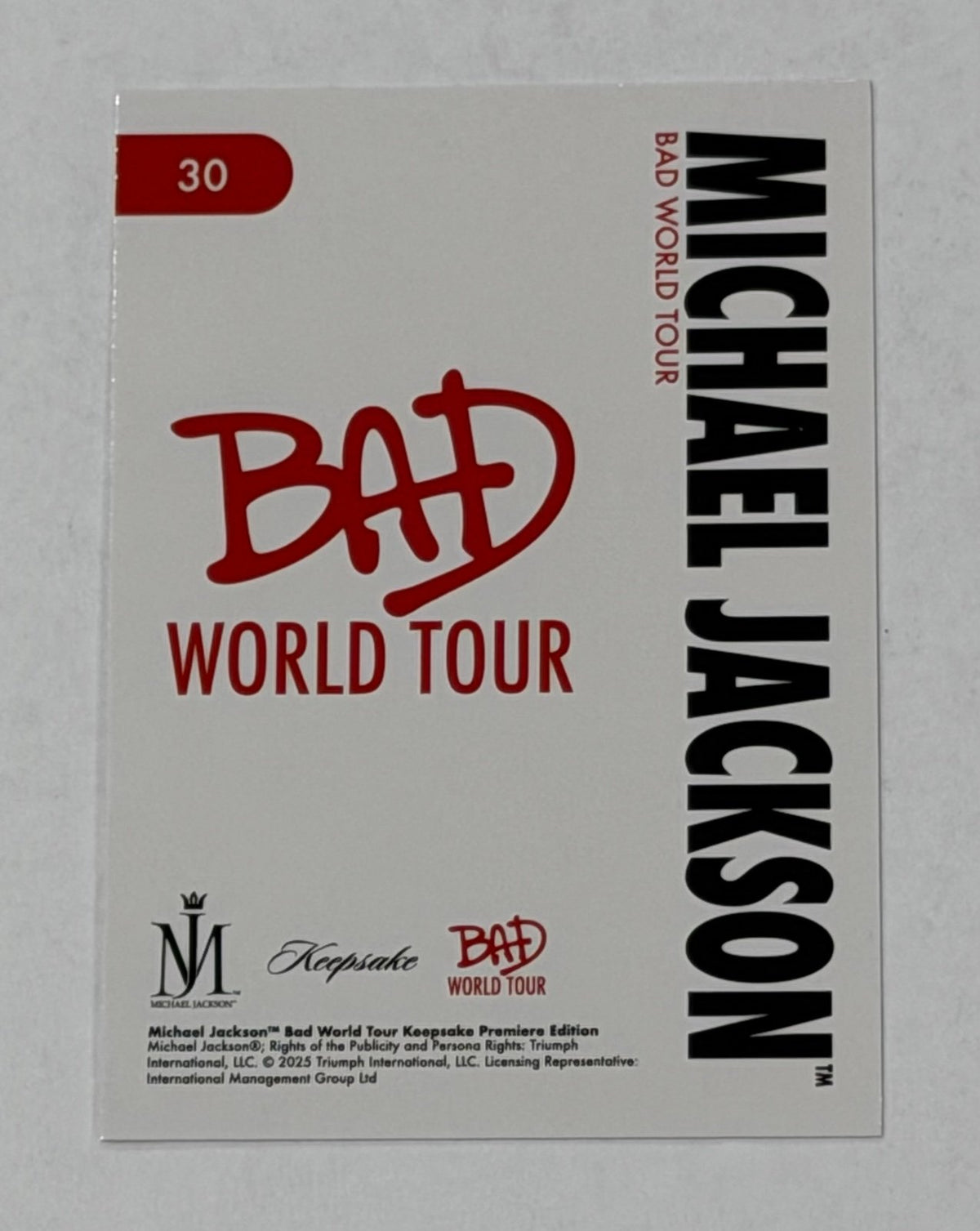 Michael Jackson ICONIC Billie Jean Red Jacket Kick BAD World Tour Card #30 FOTL — 02_back