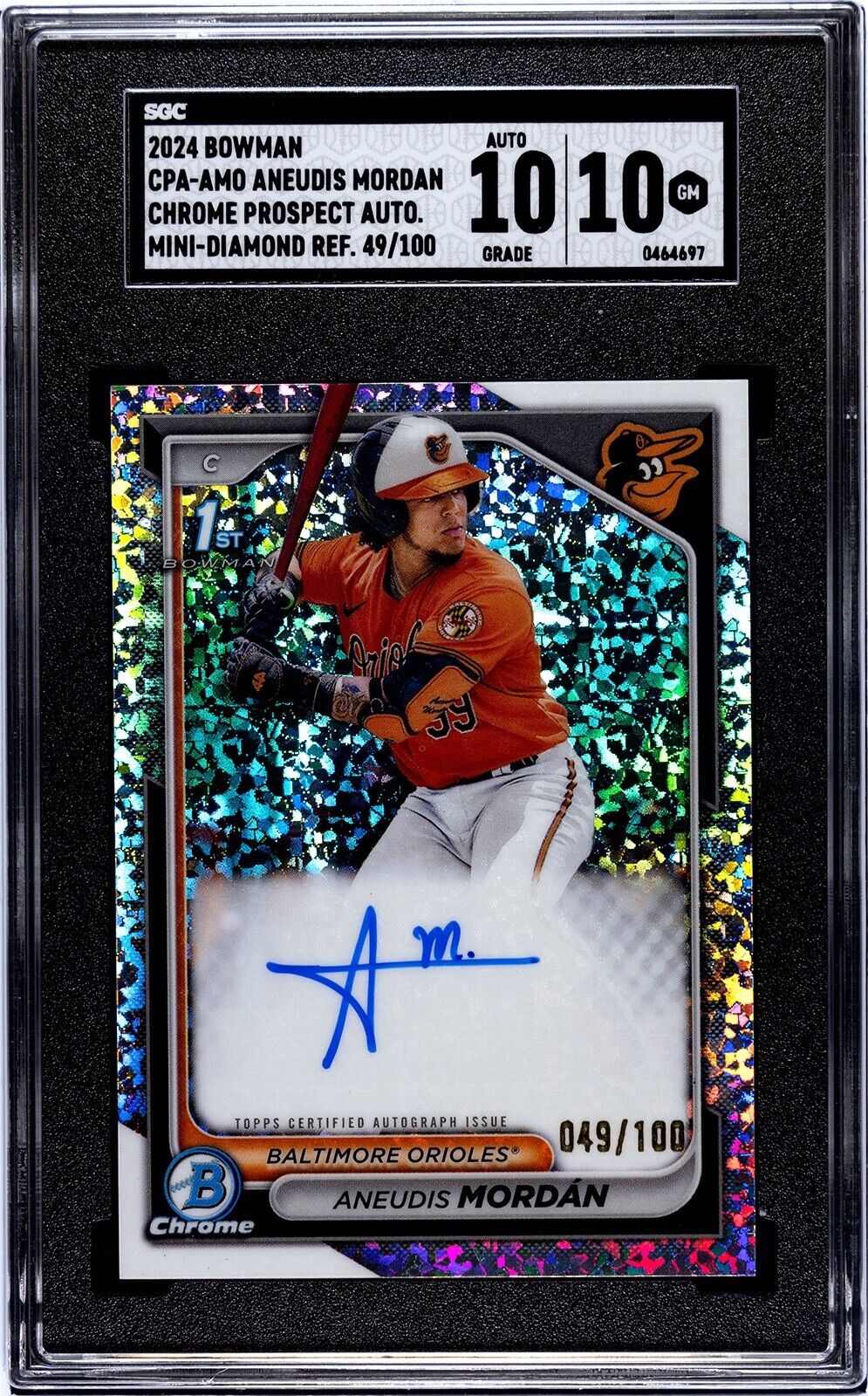 Aneudis Mordan Bowman Chrome 49/100 Aneudis Mordan RC 2024 Bowman Chrome Autographs - Sparkle Refr. CPA-AMO