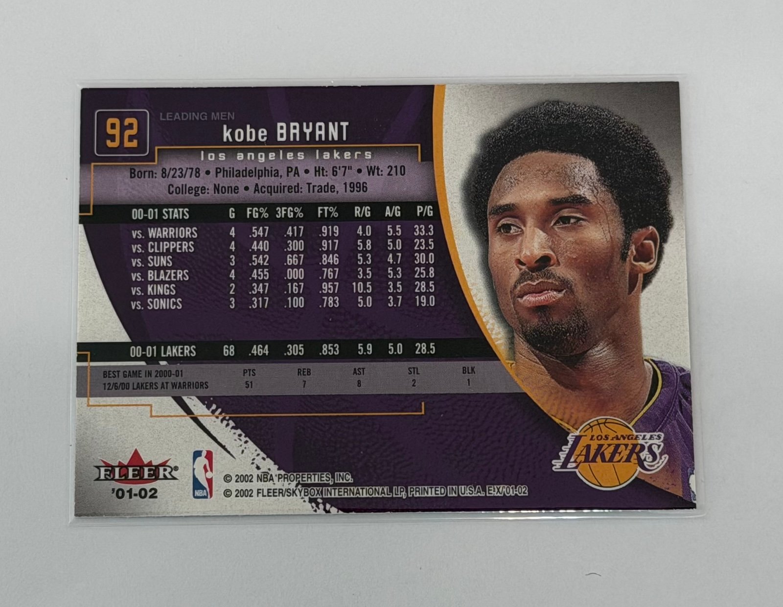 Kobe Bryant Fleer EX Kobe Bryant 2001 Fleer EX 92 NBA Los Angeles Lakers Insert Leading Men HOF