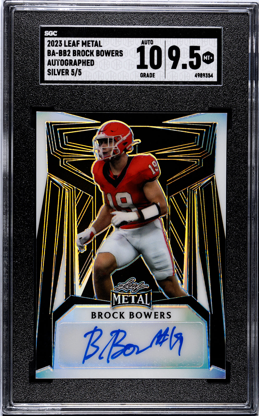 2023 Leaf Metal Brock Bowers* 1/5 Auto Pigskin Wave Card #BA-BB2 UGA Dogs SGC 10 — 01_front