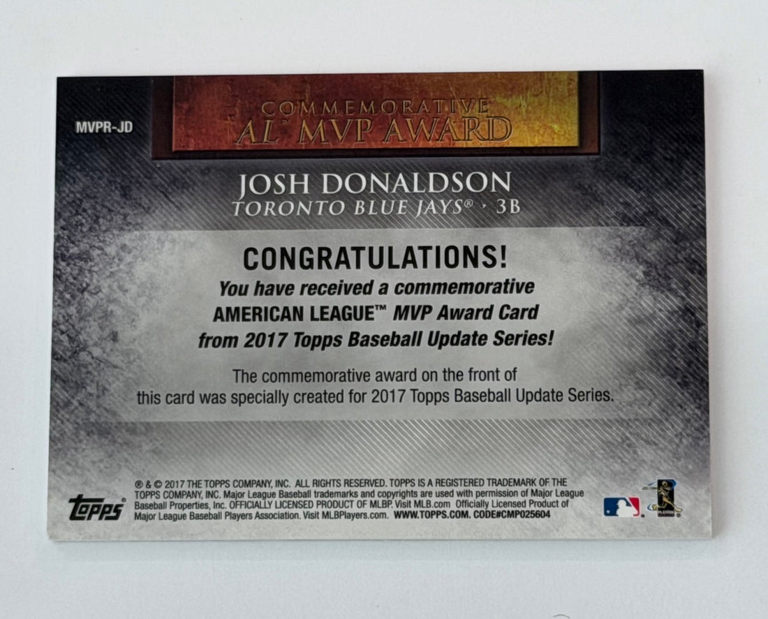 Josh Donaldson Topps Update /99 Josh Donaldson 2017 Topps Update MVPPR-JD MLB Toronto Blue Jays 3B