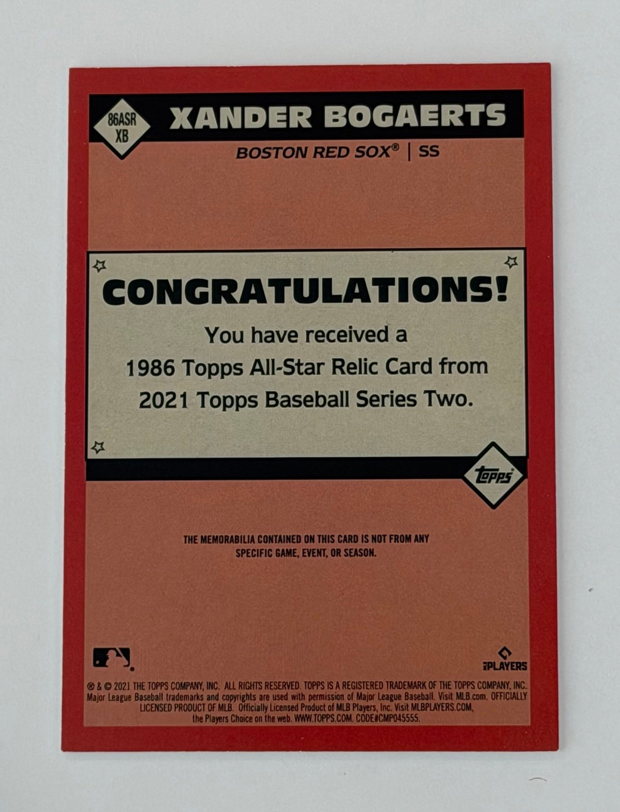 Xander Bogaerts 2021 Topps 1986 All Star Relic 86ASR-XB MLB Boston Red Sox — 02_back