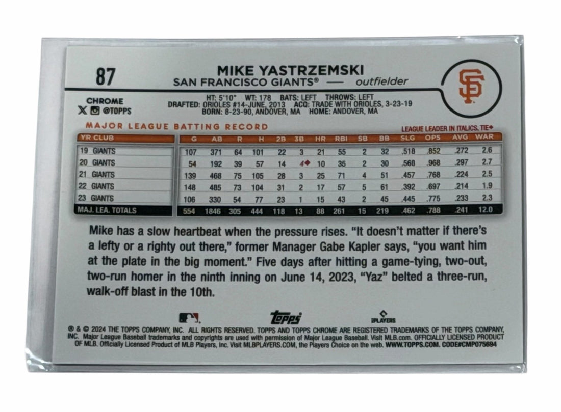Mike Yastrzemski 2024 Topps Chrome Giants #87 MLB San Francisco Giants/ Braves — 01_front