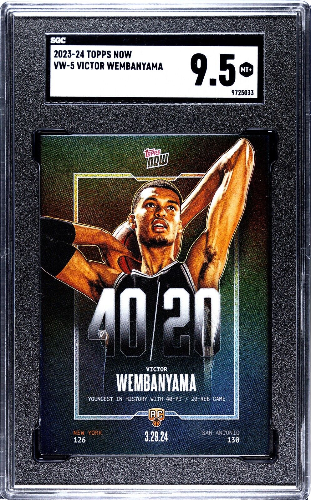 2023-24 Topps Now Victor Wembanyama RC Youngest 40/20 NBA Spurs Card VW5 SGC 9.5 — 02_back