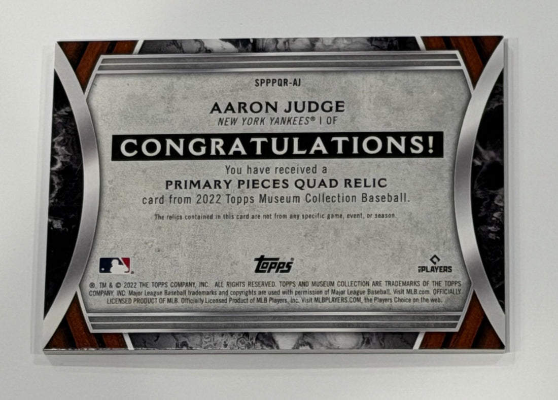 Aaron Judge Topps /99 Aaron Judge 2022 Topps Museum Quad Relic MLB New York Yankees