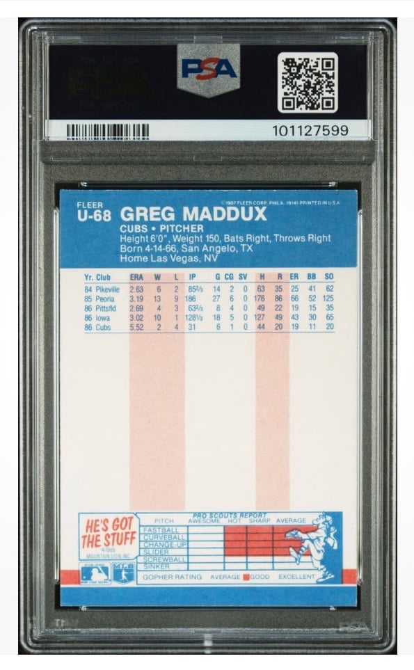 Greg Maddux Fleer Update 1987 Fleer Update Greg Maddux RC AUTO PSA DNA 8 AUTO 10 MLB Cubs U68