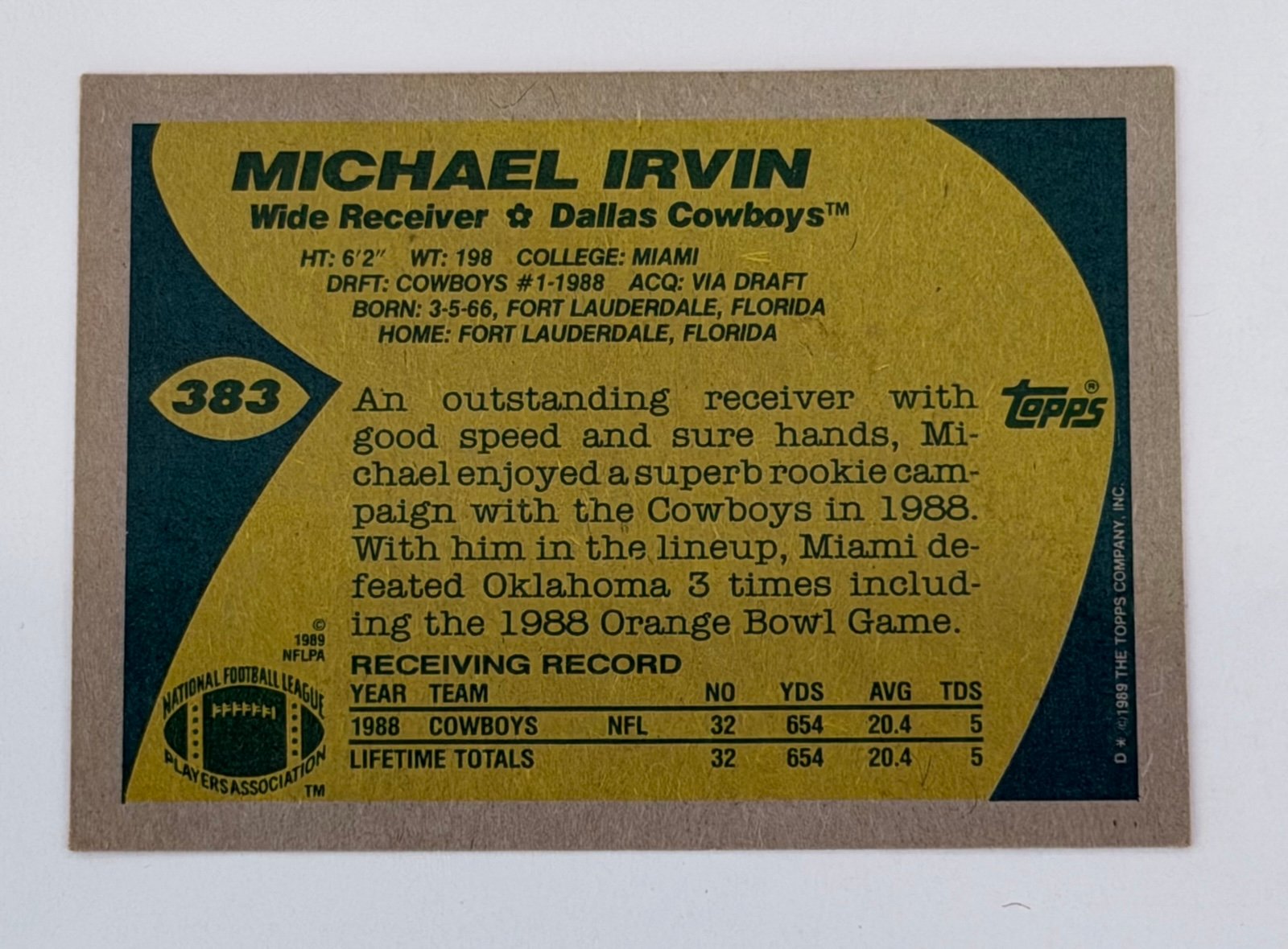Michael Irvin Topps Michael Irvin RC 1989 Topps 383 Super Rookie NFL Dallas Cowboys HOF