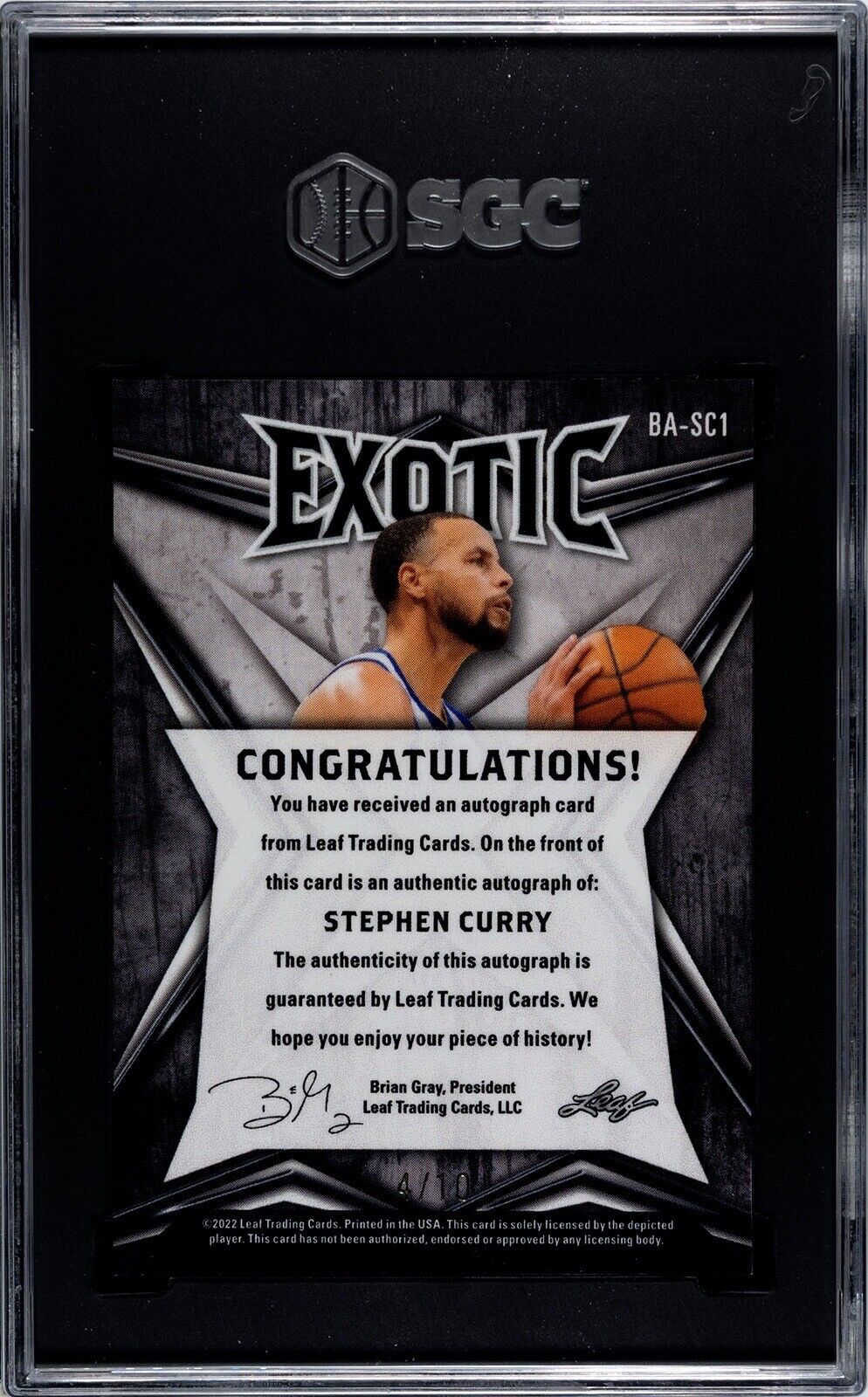 OBO Leaf OBO 2022-23 Leaf Exotic 4/10 Stephen Curry Auto Tiger Shimmer BA-SC1 - SGC 10