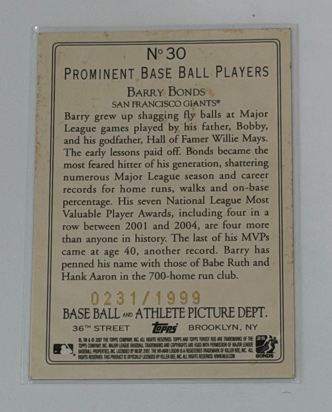 Barry Bonds Topps /1999 Barry Bonds 2007 Topps Turkey Red 30 SP Giants MLB 30