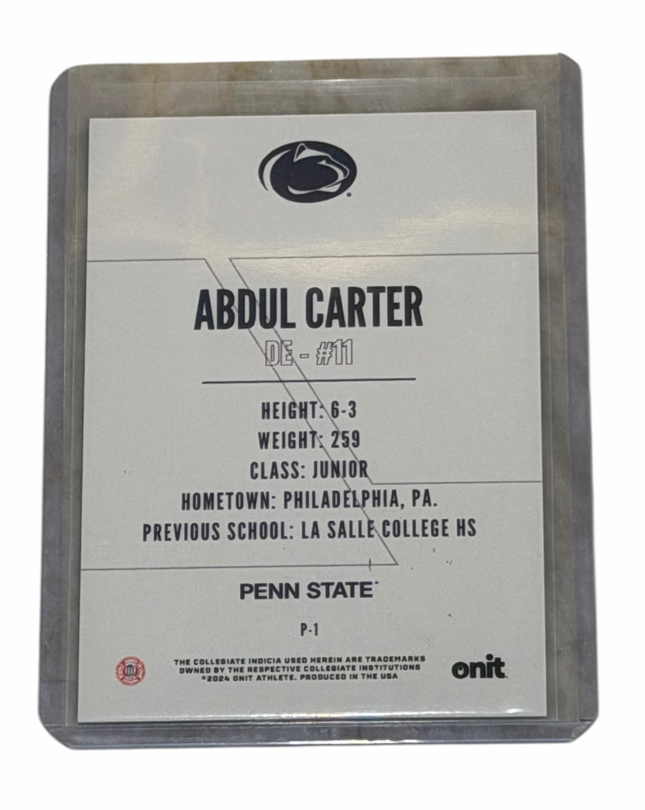 Abdul Carter RC 2024 Onit Athlete P-1 REFRACTOR Penn State Nittany Lions NCAA — 02_back