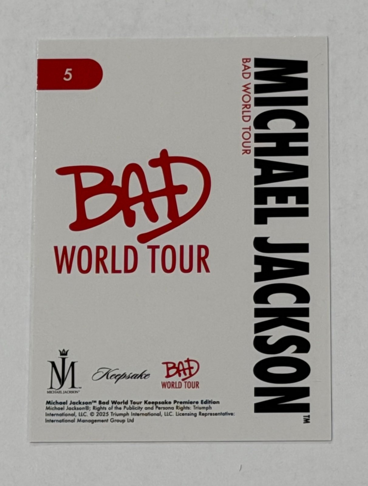 Michael Jackson Dirty Diana Live Vocal Pose BAD World Tour Card #5 FOTL Rare — 02_back