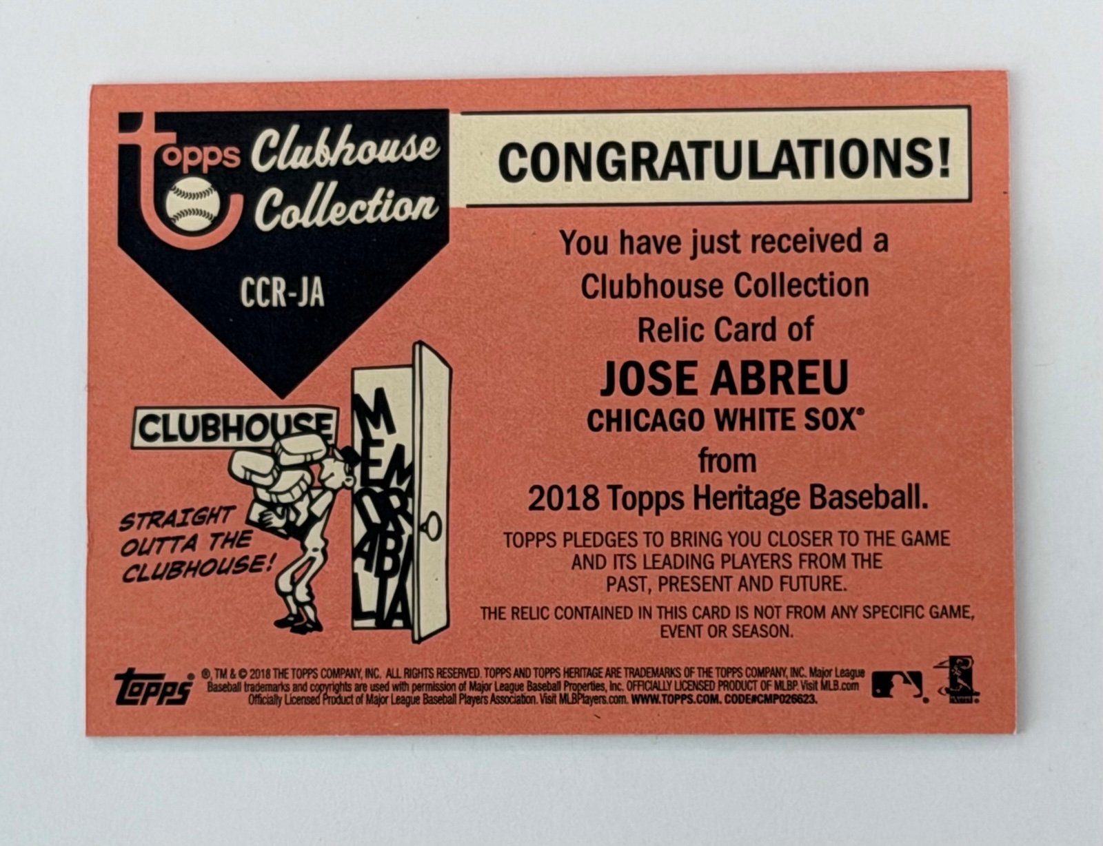 Jose Abreu Topps Jose Abreu 2018 Topps Heritage Clubhouse Relic MLB Chicago White Sox