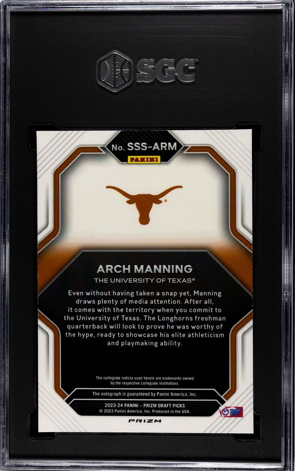 ARCH MANNING Prizm ARCH MANNING AUTO 2023-24 Prizm Draft Saturday STAR RATED Texas Longhorns SGC 9