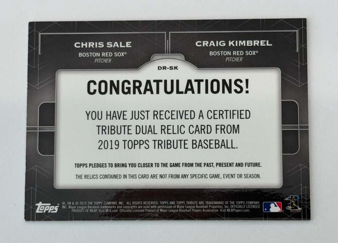 /25 Chris Sale Craig Kimbrel 2019 Topps Tribute Dual Relic MLB Boston Red Sox — 01_front