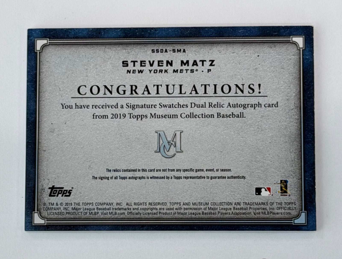 Steven Matz Topps /299 Steven Matz 2019 Topps Museum Collection Auto Relic SSDA-SMA MLB Mets