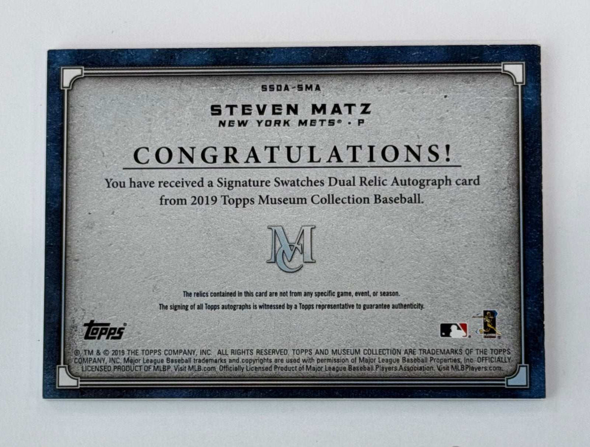 Steven Matz Topps /299 Steven Matz 2019 Topps Museum Collection Auto Relic SSDA-SMA MLB Mets