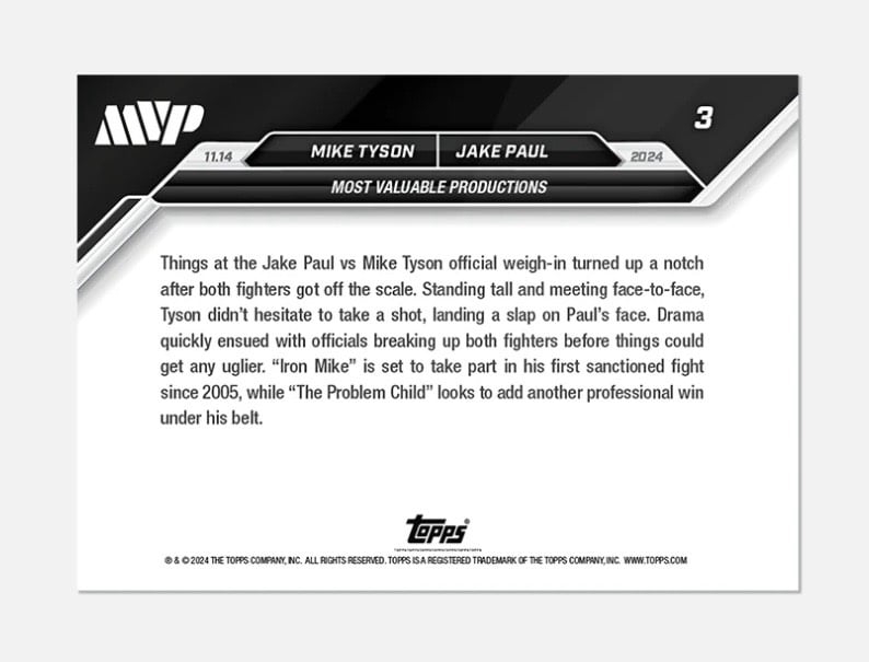 2024 Mike Tyson Jake Paul Slap Weigh In MVP Topps NOW #3 Boxing Matchup — 02_back