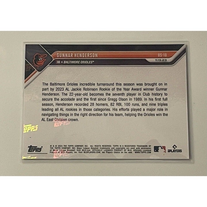 2023 Topps NOW 19/25 Gunnar Henderson Rookie of the Year Award OS-10 MLB Orioles — 02_back