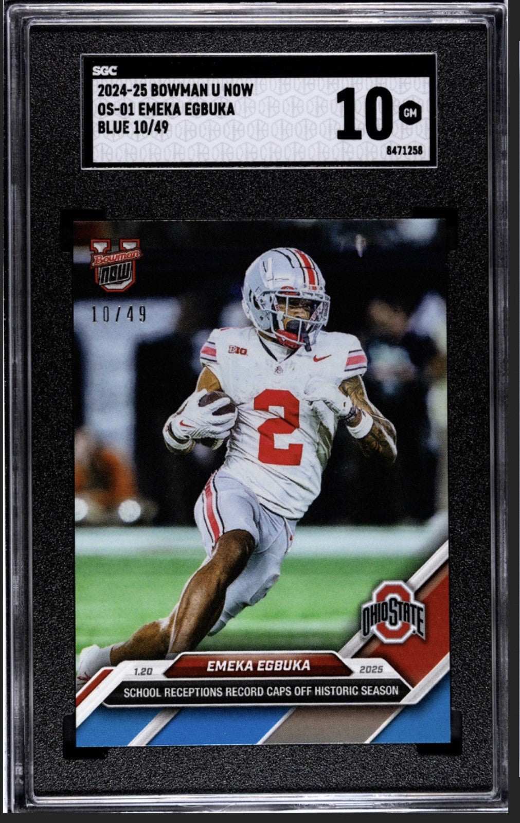 Brock Bowers Bowman U 8/75 Brock Bowers RC Auto - 2023 Bowman U Best Football Masterpieces - SGC 10/10
