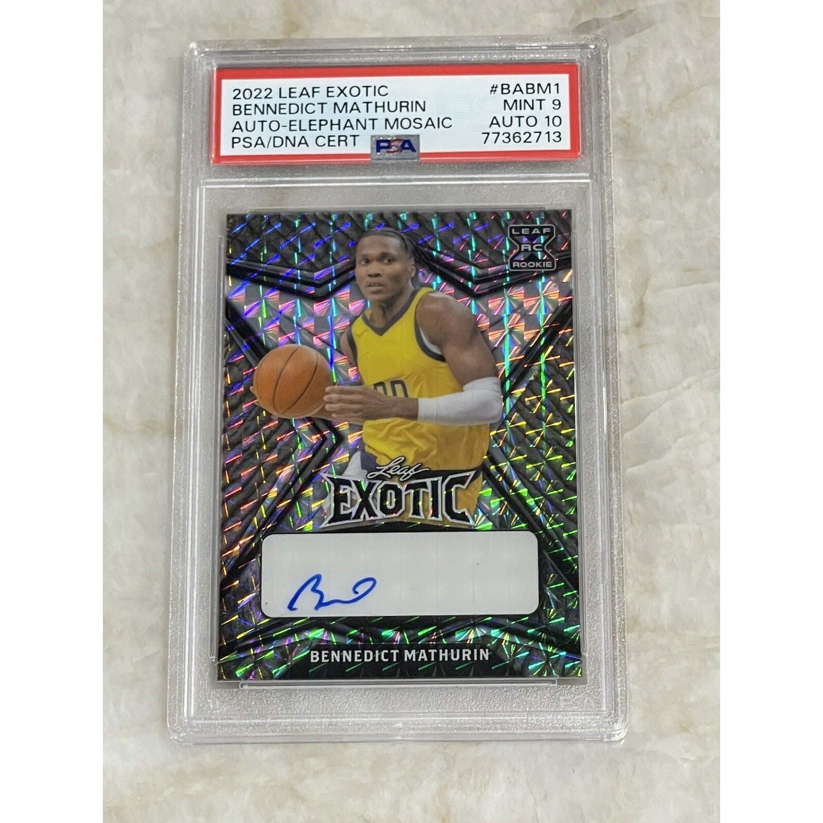 2/5 2022-23 Leaf Exotic Mosaic XRC Bennedict Mathurin RC Auto #BABM1 PSA 9 CHAMP