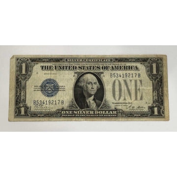 1928-A $1 Silver Certificate vintage circulated U.S. currency note with Funny Back design and George Washington portrait