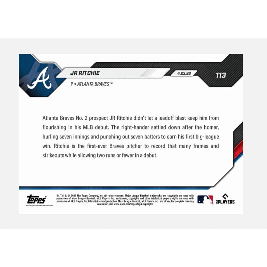 2048 PR JR Ritchie RC 2026 MLB Topps NOW® Card 113 Braves Historic MLB Debut