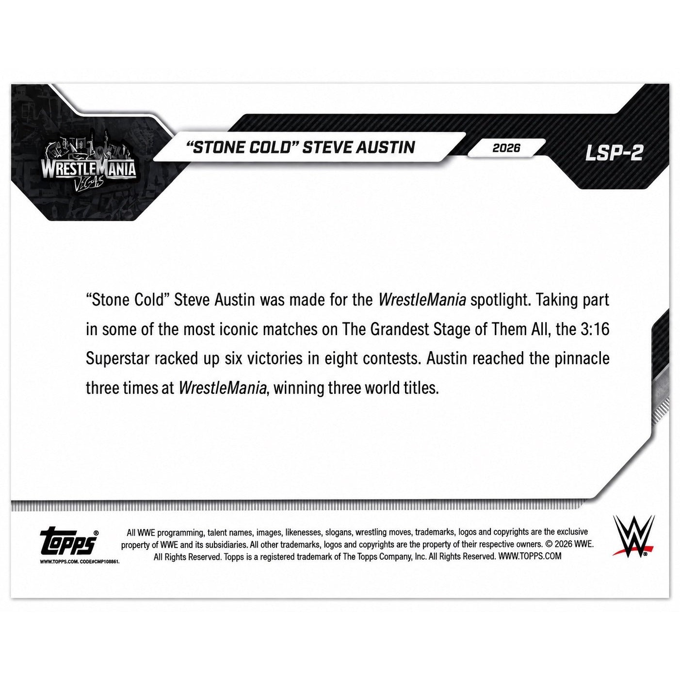 Stone Cold Steve Austin 2026 Topps Stone Cold Steve Austin 2026 Topps NOW WrestleMania Vegas LSP-2 Bottom Line