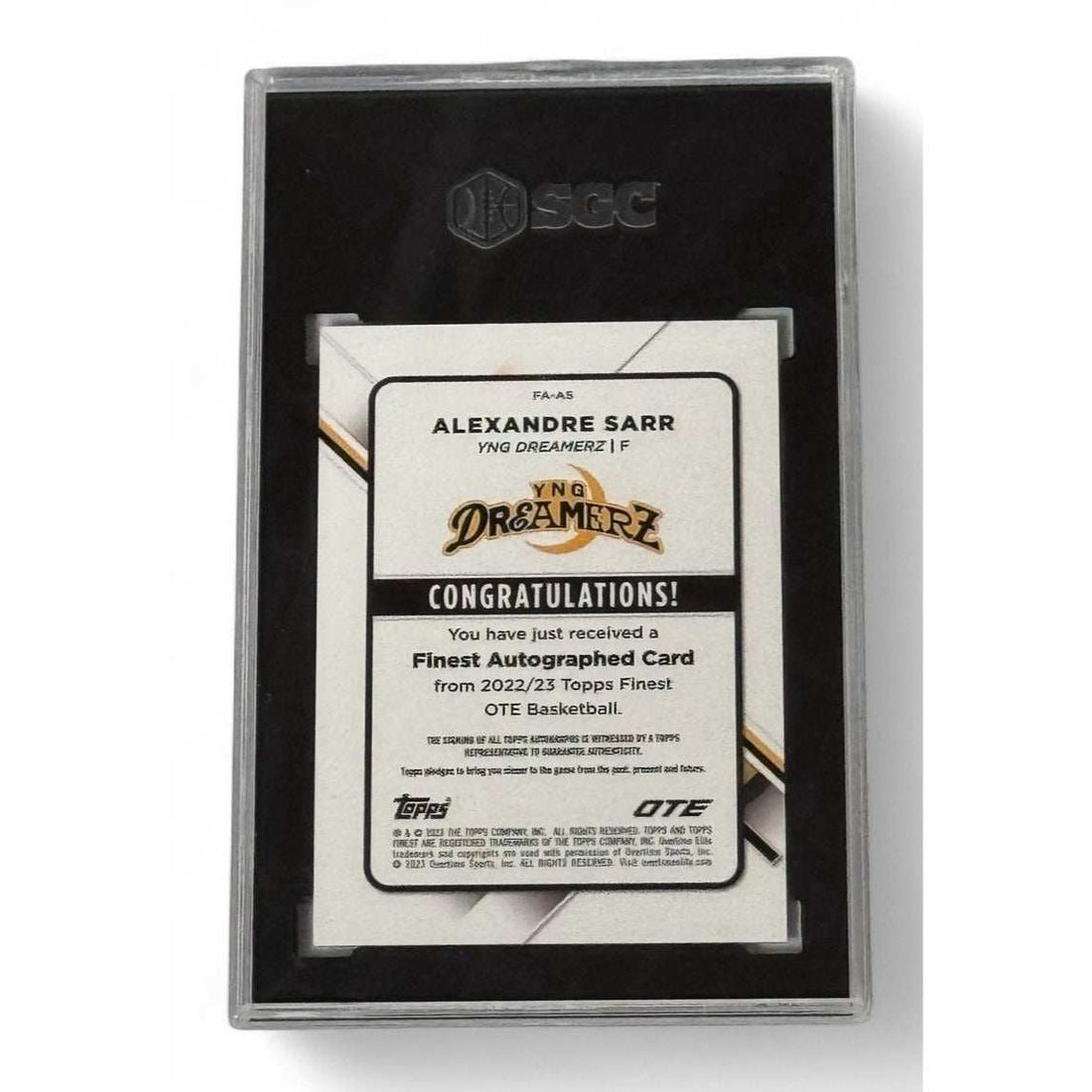 2022-23 Topps Finest OTE Alexandre Sarr Rookie Autograph NBA Wizards Card graded SGC 7