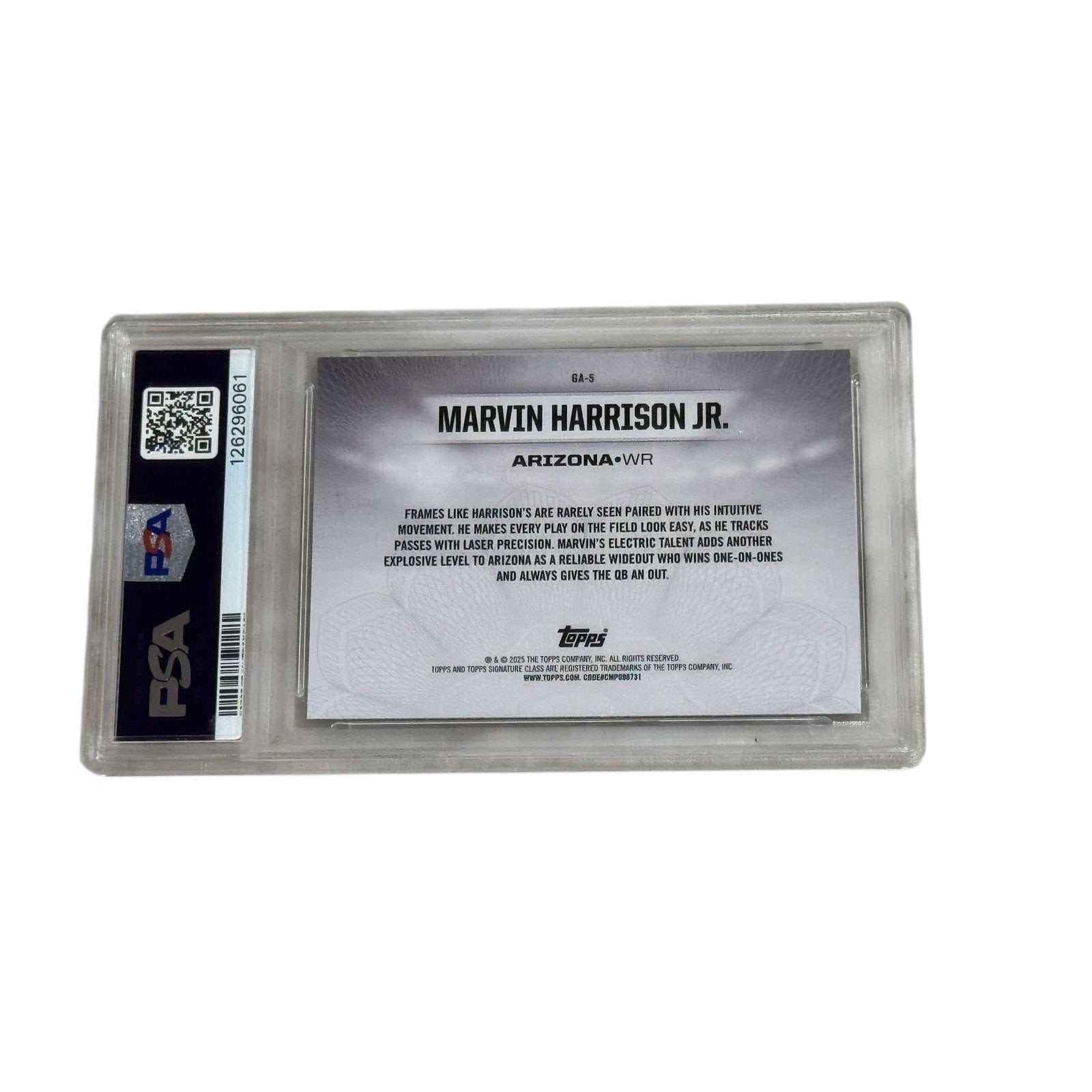 Marvin Harrison Jr 2024 Topps Signature Class Gridiron Ambassadors PSA 9 rookie card back view