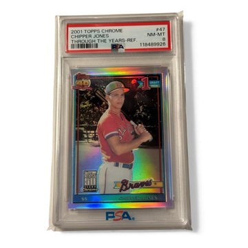 RARE 2001 Topps Chrome Chipper Jones REFRACTOR Card #47 PSA 8 NM-MT MLB Braves