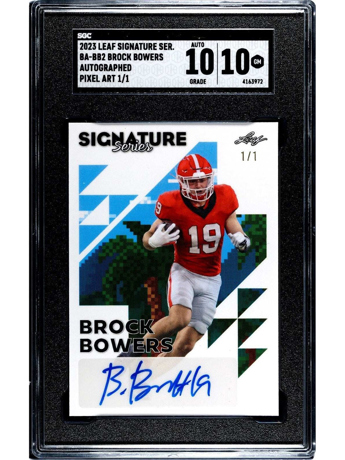 1/1 Brock Bowers RC Auto - 2023 Leaf Signature Series Street Art - UGA - SGC 10! — white background