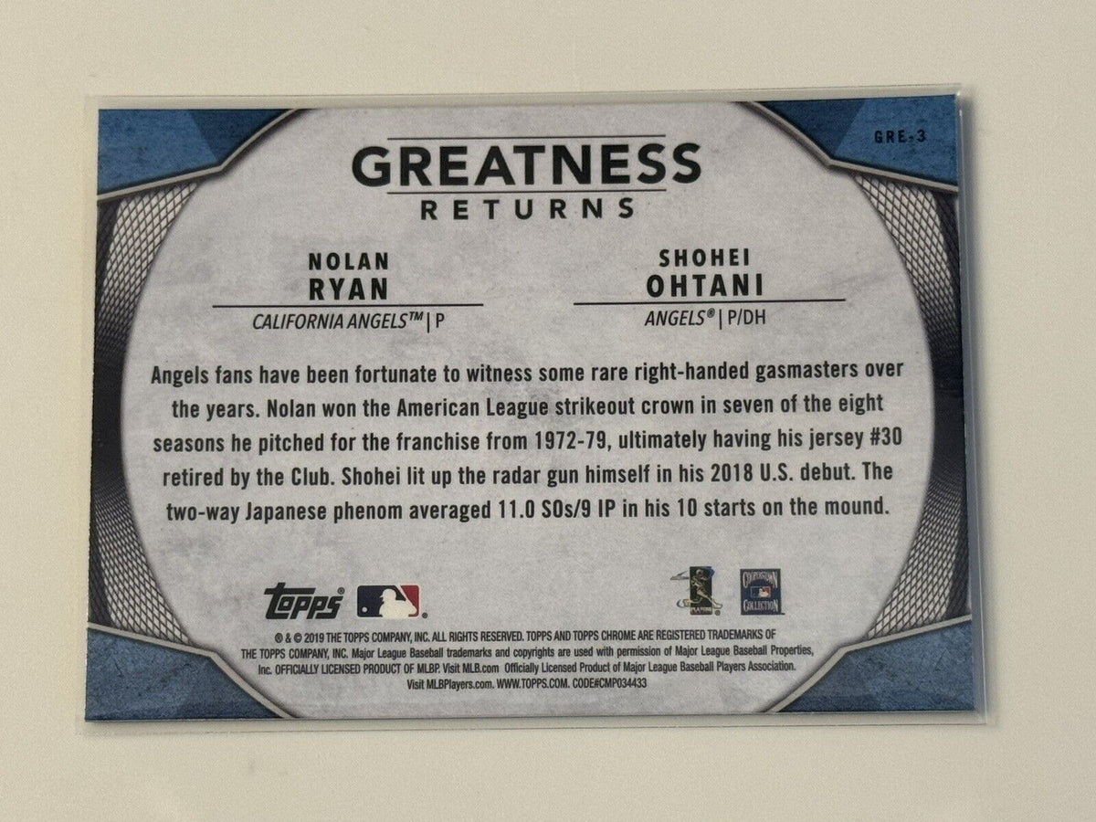 2019 Topps Chrome Shohei Ohtani* & Nolan Ryan Greatness Returns Refrac — back