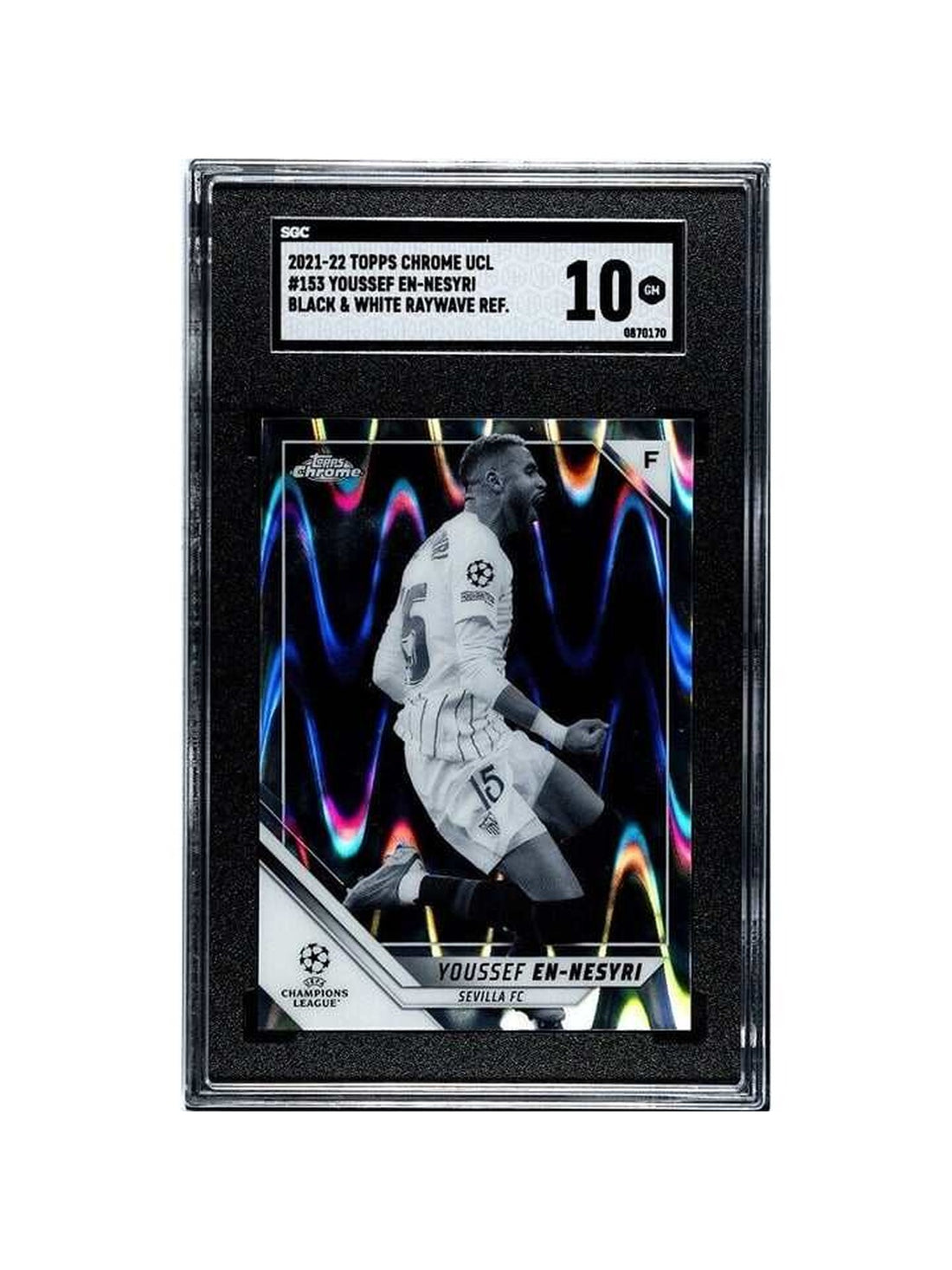 2021-22 T Chrome UEFA Black/White RayWave Refrac Youssef En-Nesyri  #153 SGC 10* — clean white background