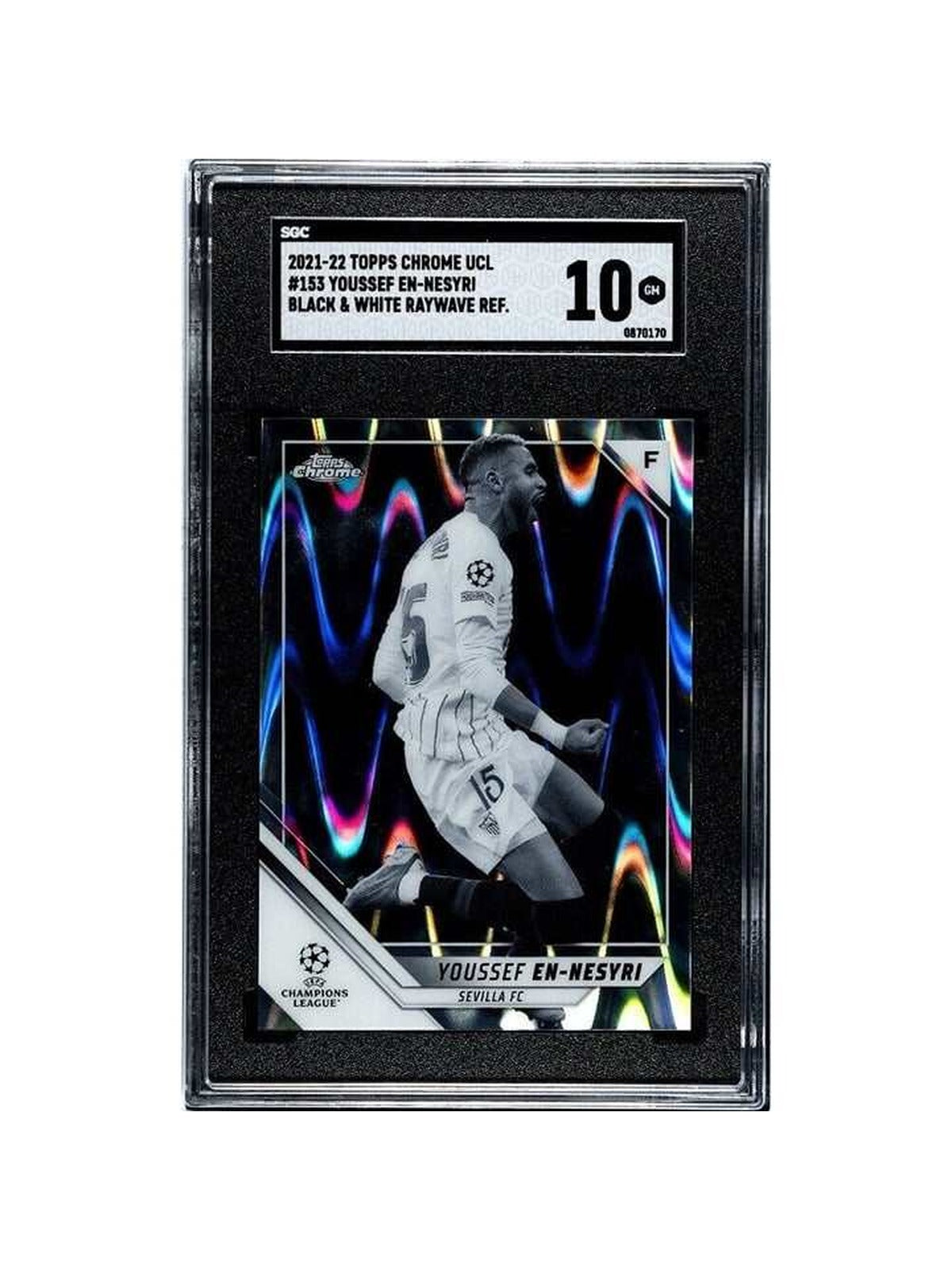 2021-22 T Chrome UEFA Black/White RayWave Refrac Youssef En-Nesyri  #153 SGC 10* — clean white background