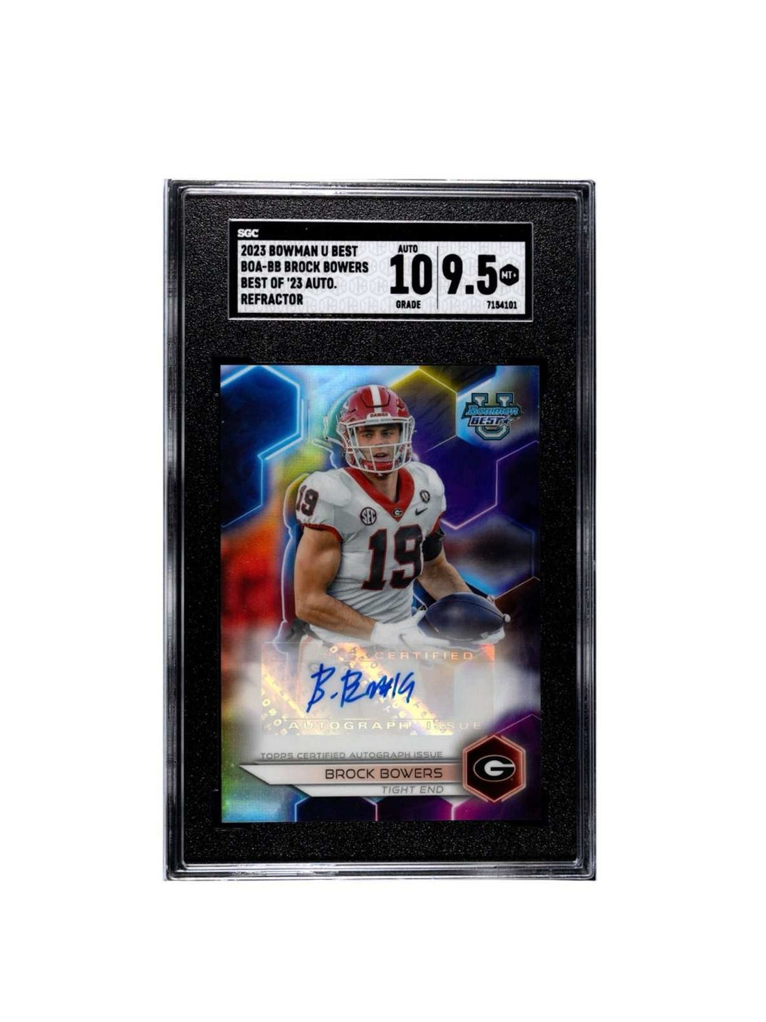 Brock Bowers RC Auto REFRACTOR 2023 Bowman U Best of ’23 NFL Raiders BOA SGC 9.5 — clean white background