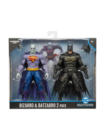 New-SEALED McFarlane DC Multiverse Bizarro / Batzarro 2-Pack 7" — photoroom white