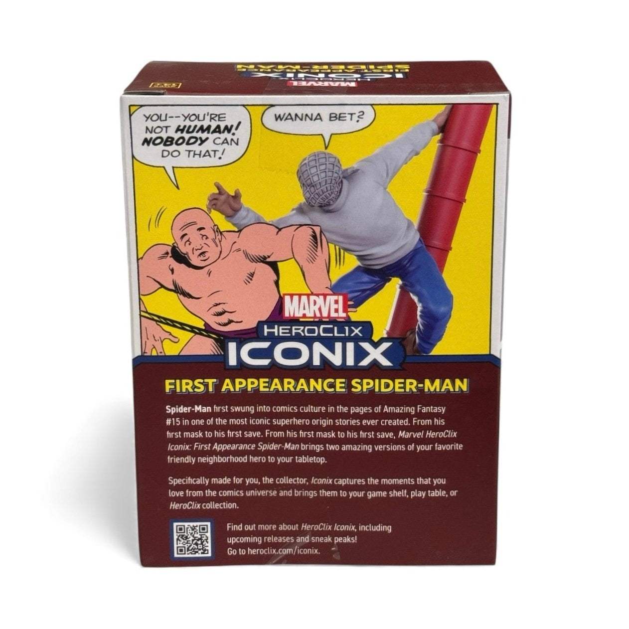 Marvel HeroClix ICONIX First Appearance Spider-Man sealed collectible box with comic scene artwork