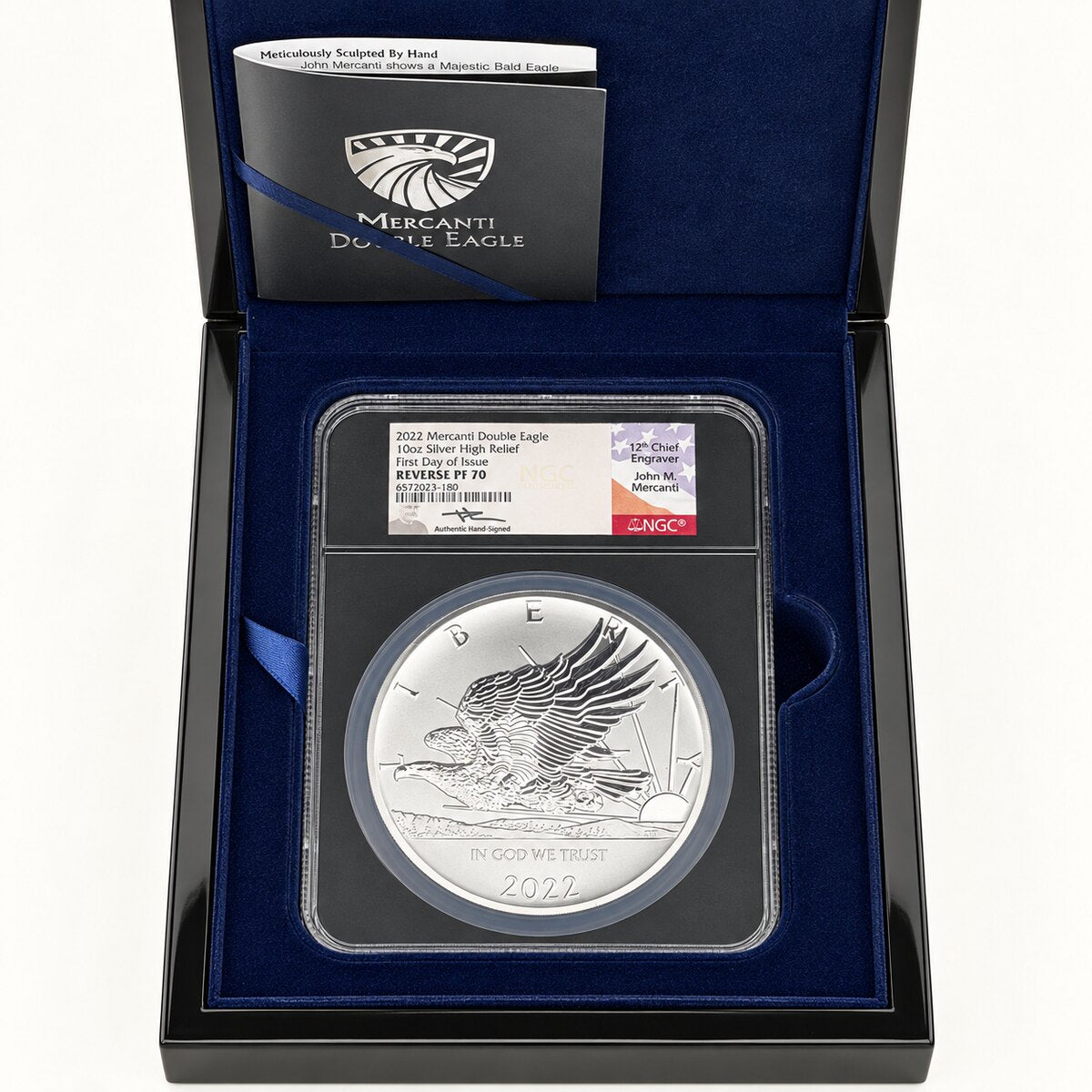 2022 John Mercanti Double Eagle 10oz silver NGC Reverse PF70 signed front