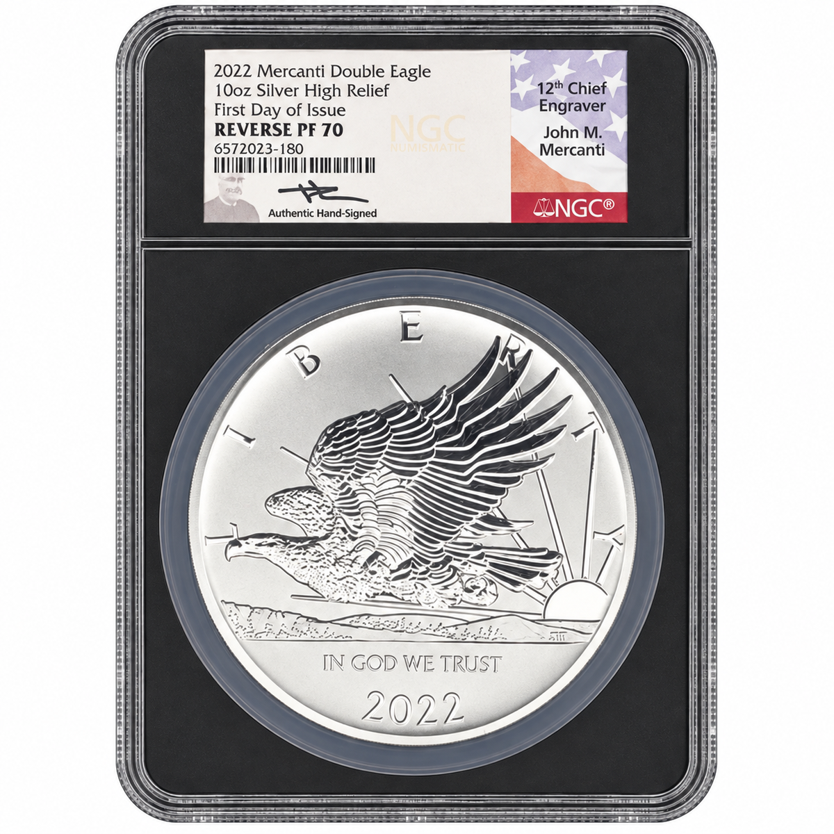 2022 John Mercanti Double Eagle 10 oz silver NGC Reverse PF70 signed label