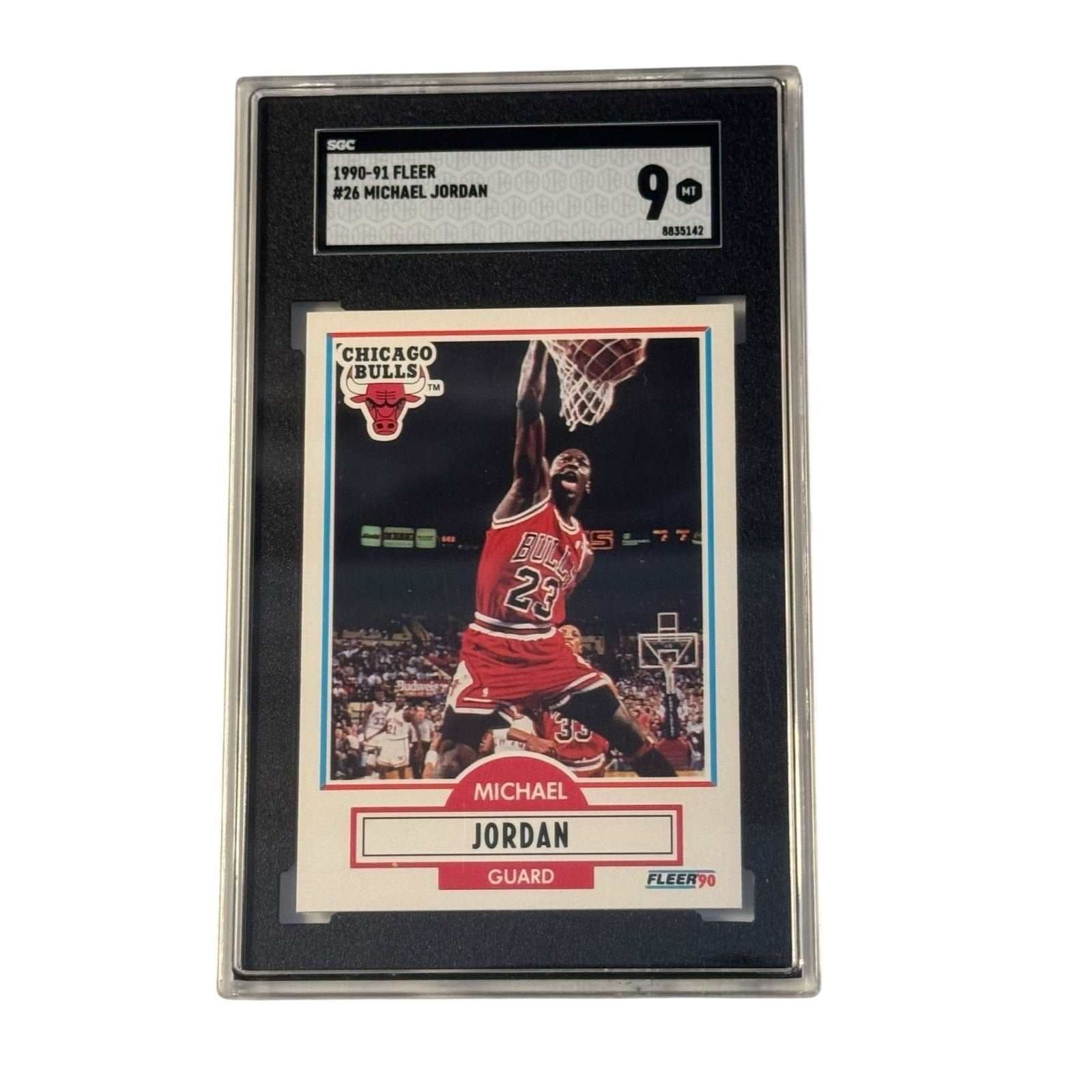 1990-91 Fleer Michael Jordan #26 SGC 9 Mint basketball card with iconic dunk image