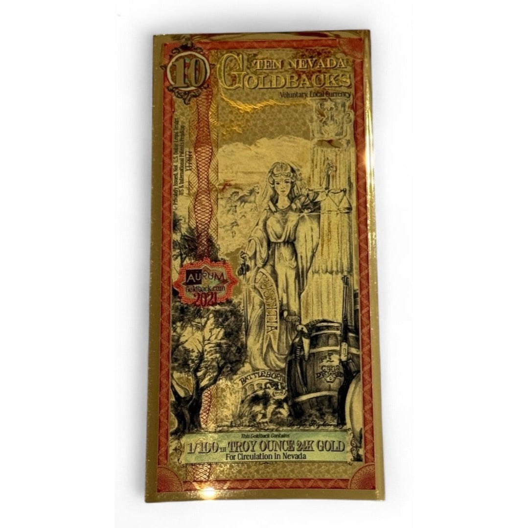*!2021** Nevada 10 Goldback Note Voluntary **Local Currency 1/100 oz *24K Gold*!