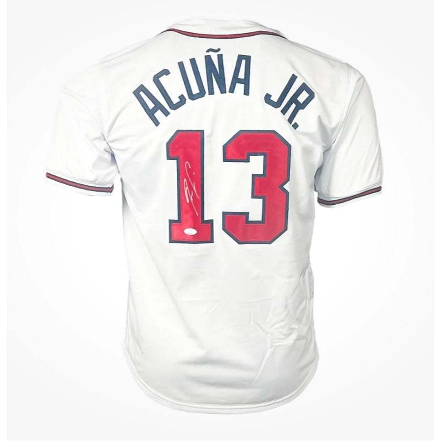 Ronald Acuna Jr signed Atlanta Braves white jersey with number 13 and JSA certification