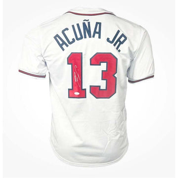 Ronald Acuna Jr signed Atlanta Braves white jersey with number 13 and JSA certification