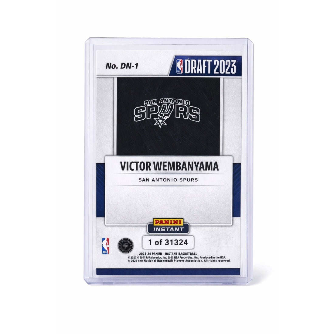 Official Victor Wembanyama rookie card from Official Victor Wembanyama rookie card from the 2023 Panini Instant Draft Pick 1