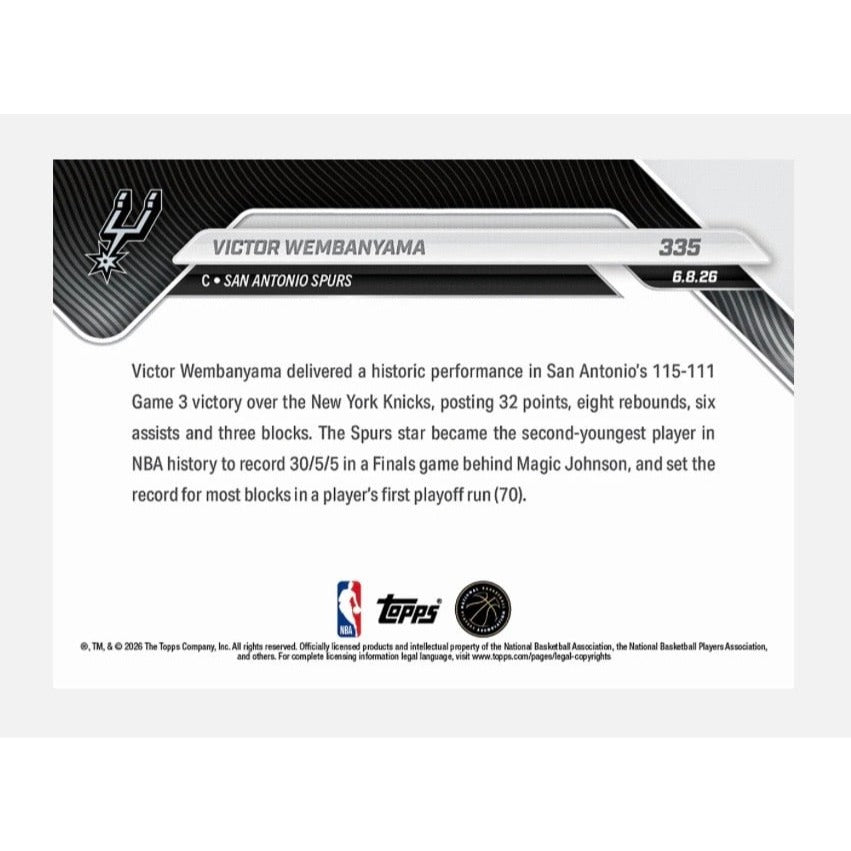 Limited PR NM Victor Wembanyama 2026 Topps NOW #335 NBA Finals Spurs MVP Star
