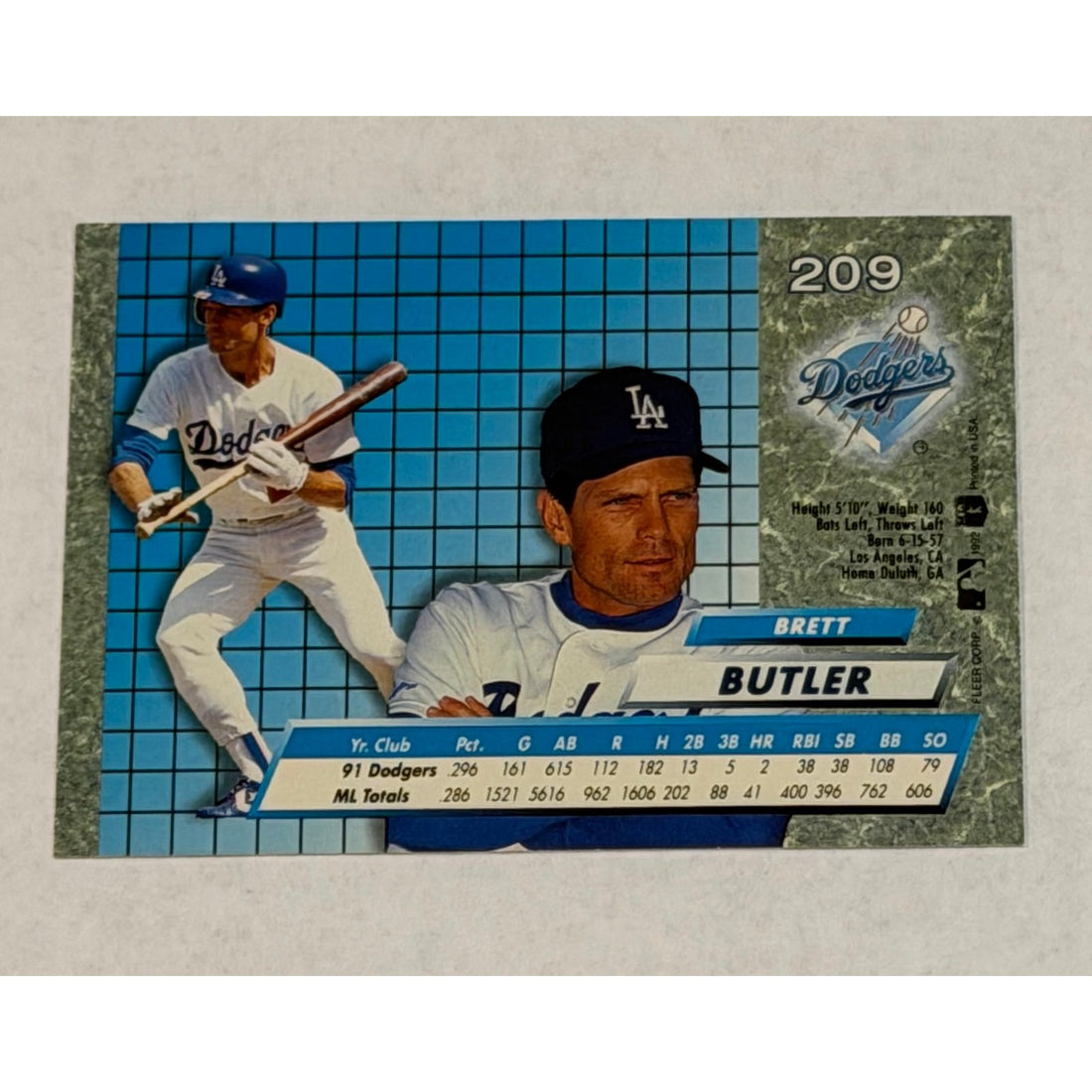 Vintage Brett Butler 1992 Fleer Ultra #209 MLB Los Angeles Dodgers Card