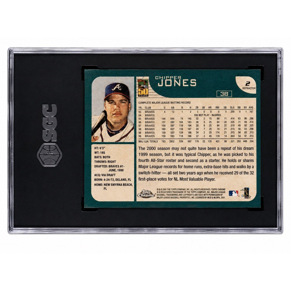 Limited Print Run Chipper Jones RETROFRACTOR New Slab SGC 9 MLB Braves Card