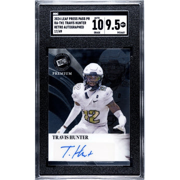 17/49 2024 Leaf Press Pass Premium -Travis Hunter RC Auto Retro  #RA-TH1 SGC 9.5