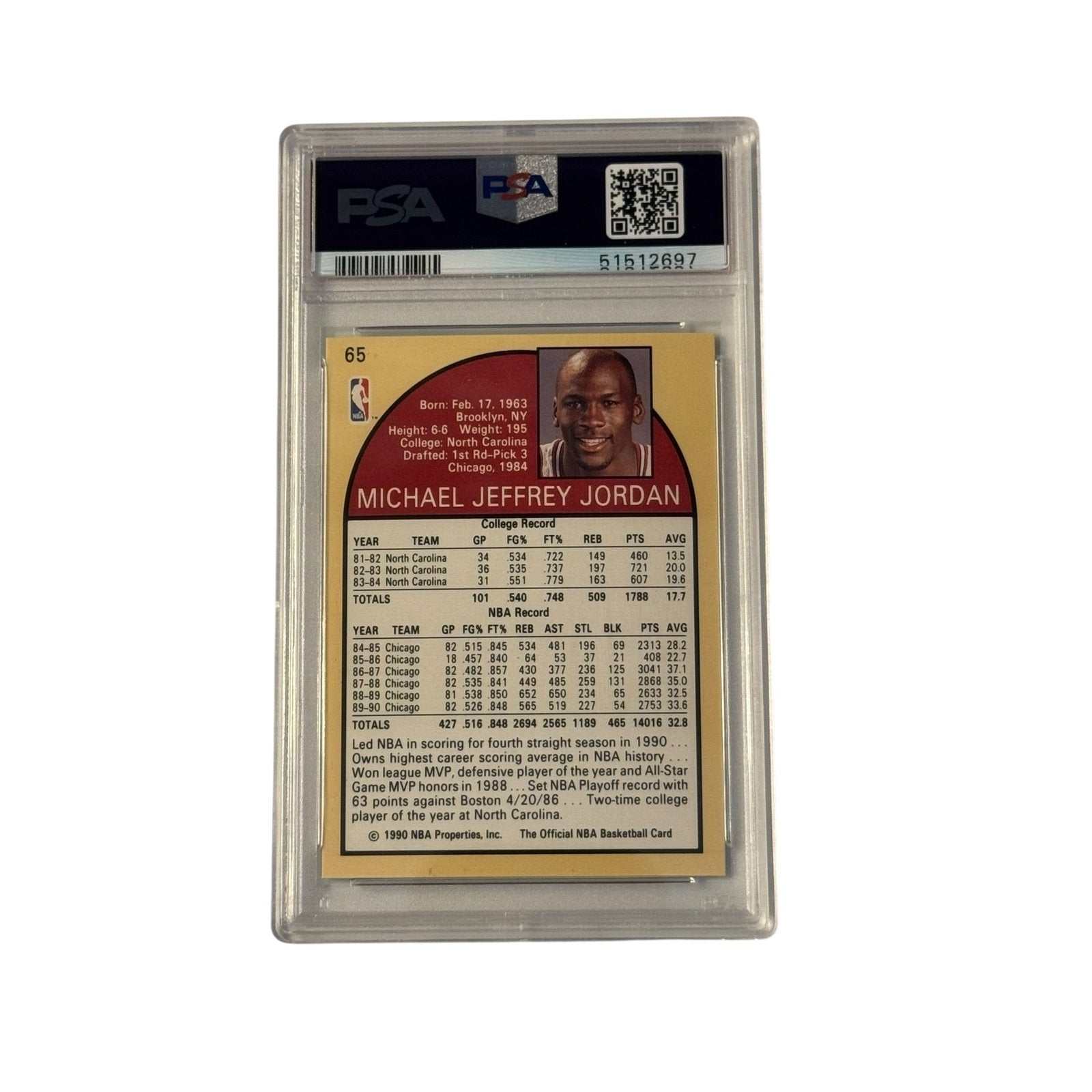 1990 Hoops Michael Jordan #65 PSA 7 vintage Chicago Bulls basketball card back view