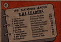 1971 MLB NL RBI Leaders Topps vintage baseball card featuring Joe Torre, Willie Stargell, and Hank Aaron